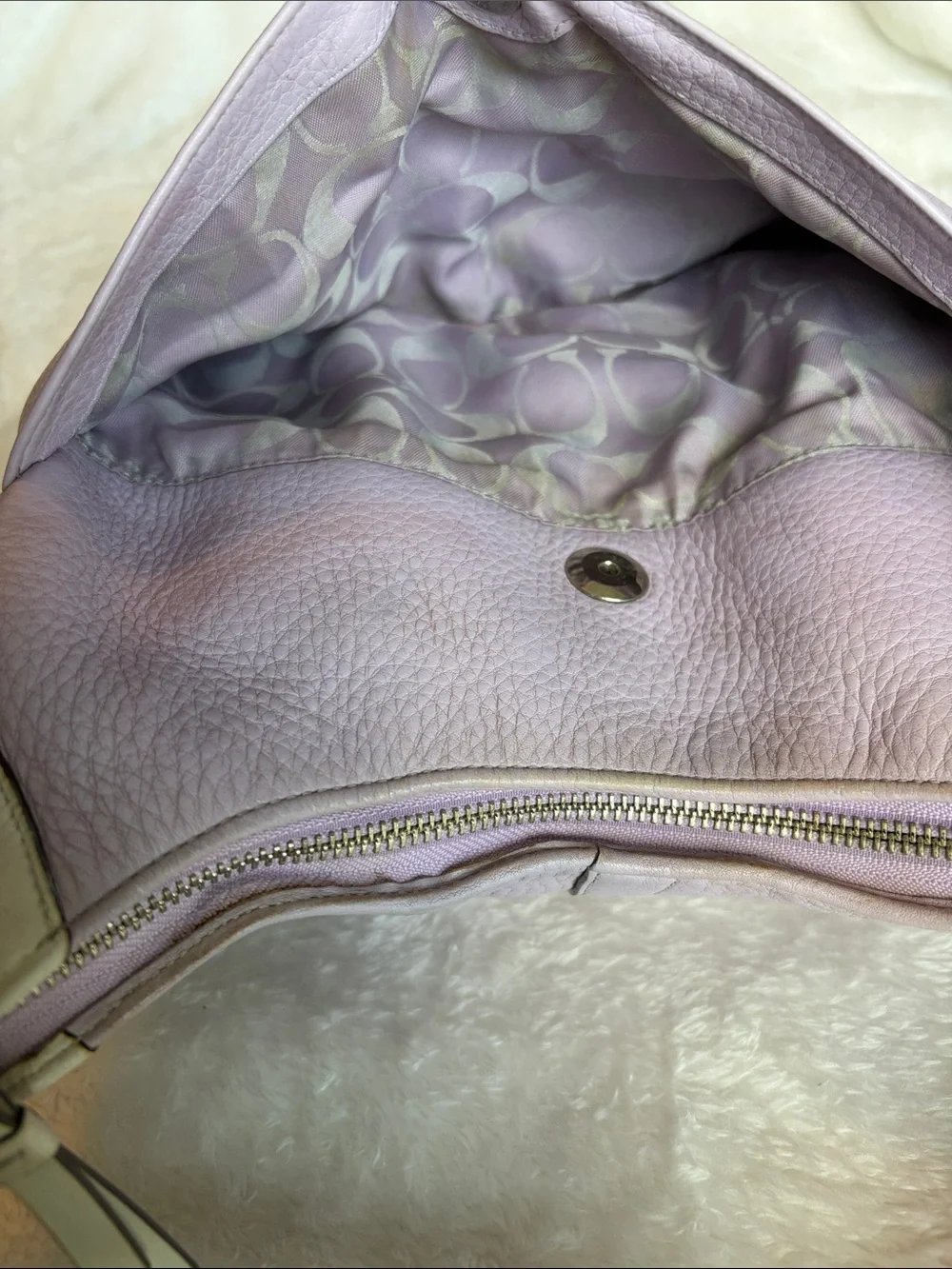 Coach Pebbled Leather Hobo Shoulder Bag | Lilac/Cream Trim